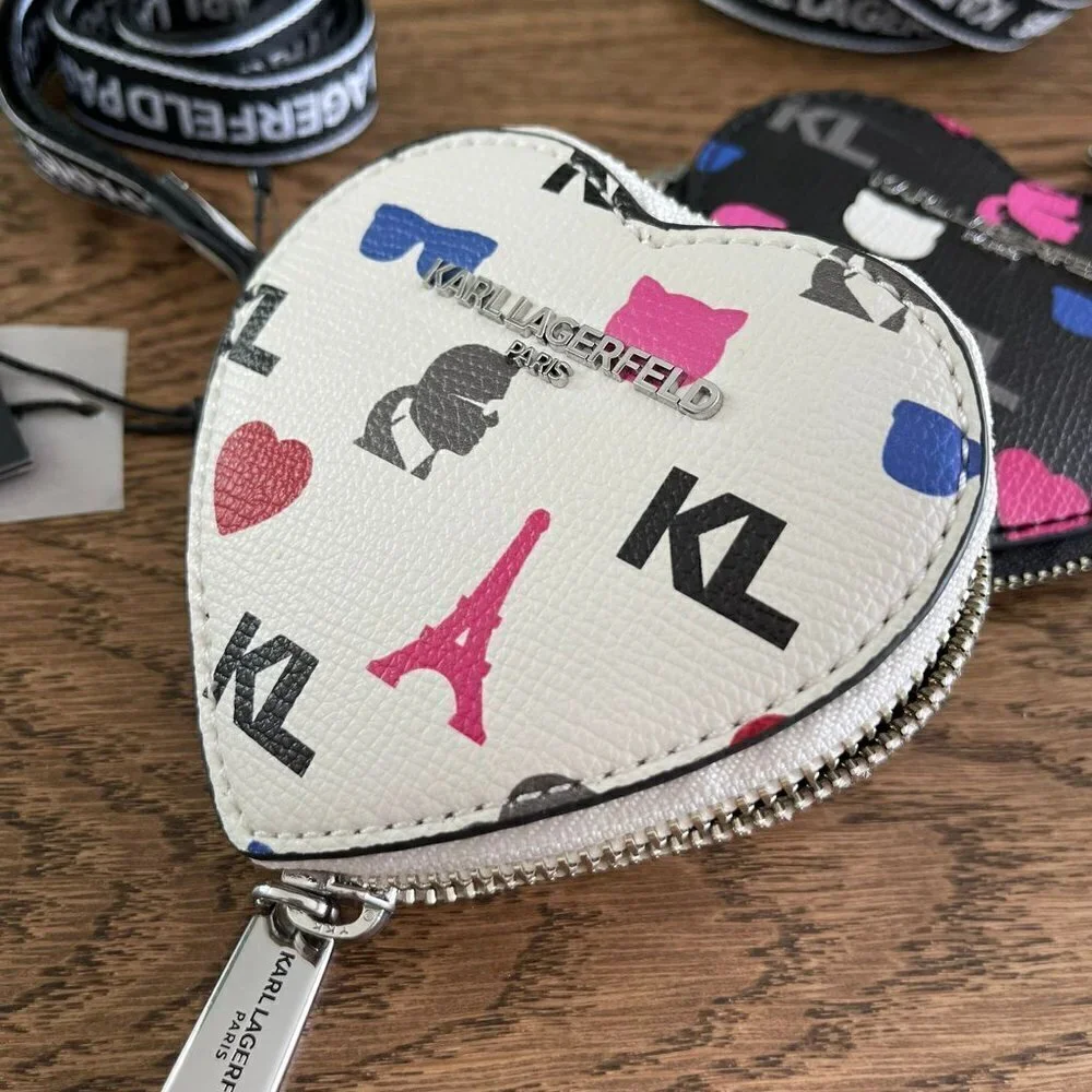 NWT! NEW! Karl Lagerfeld Heart Zip Coin Purse bag charm / Lanyard (4 colors)